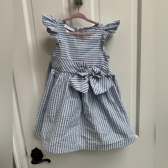 Bonnie Jean Other - Bonnie Jean Girls Size 4 Blue & White Striped Flutter Sleeve Short Sleeve Dress